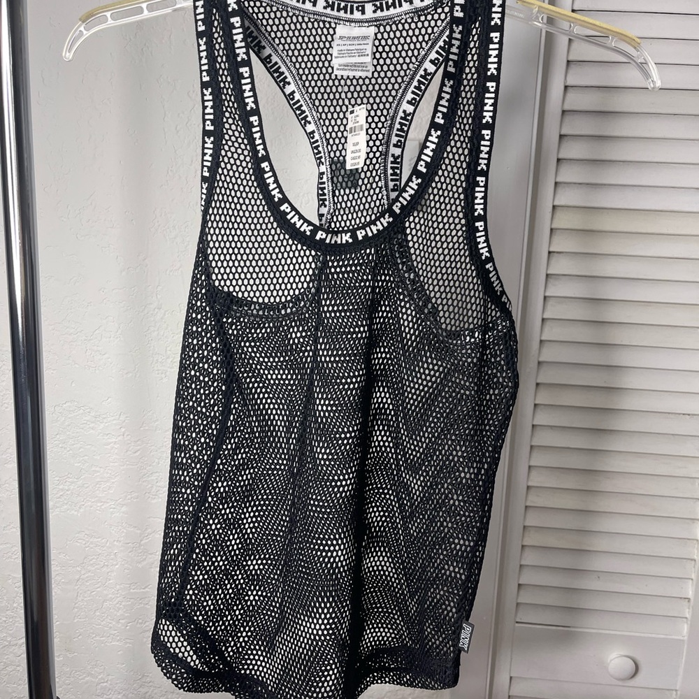 PINK Victoria's Secret Black Mesh Racerback Coverup